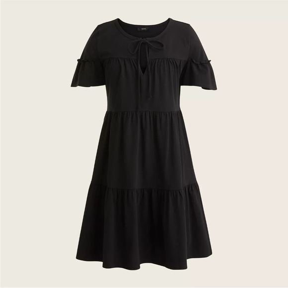 J Crew Black Broken-In Jersey Tiered Ruffle Short Sleeve Mini Dress Size 2X - Picture 4 of 10